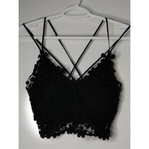 Davi & Dani Women Sz S Boho Bralette Floral Crochet Lace Eyelet Black Wireless